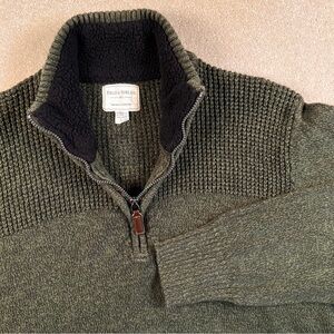 Field & Stream Sweater Quarter Zip Cotton Casual Olive Green Men's Large